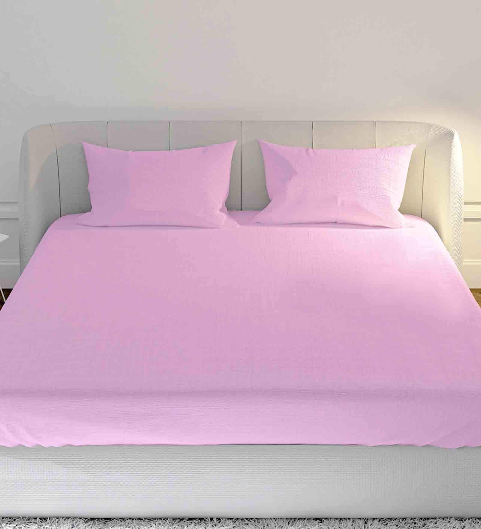 Pink Solid 144 TC 100 % Cotton King Size Bedsheet With 2 Pillow Covers 