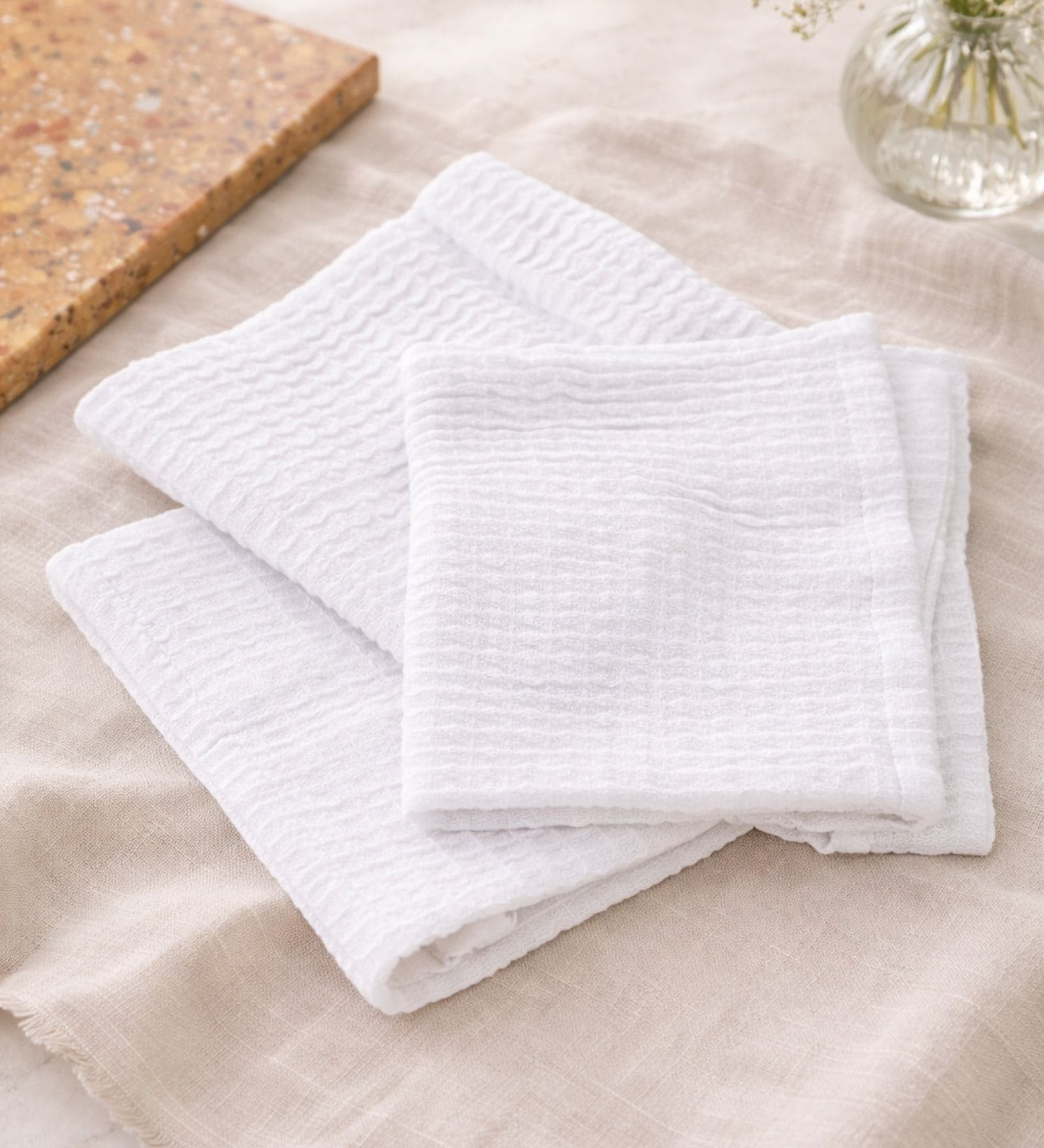 White 100% Bamboo Waffle Face Towel Set Of 4