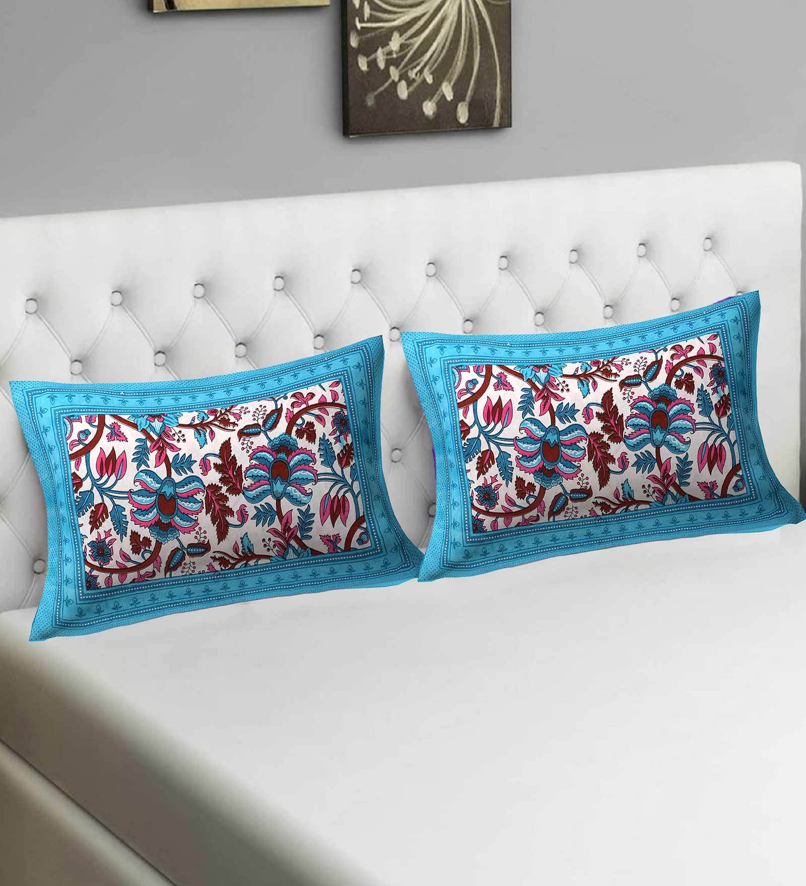 Blue Traditional 104 TC 100 % Cotton 27X17 Inches Pillow Covers (Set of 2)