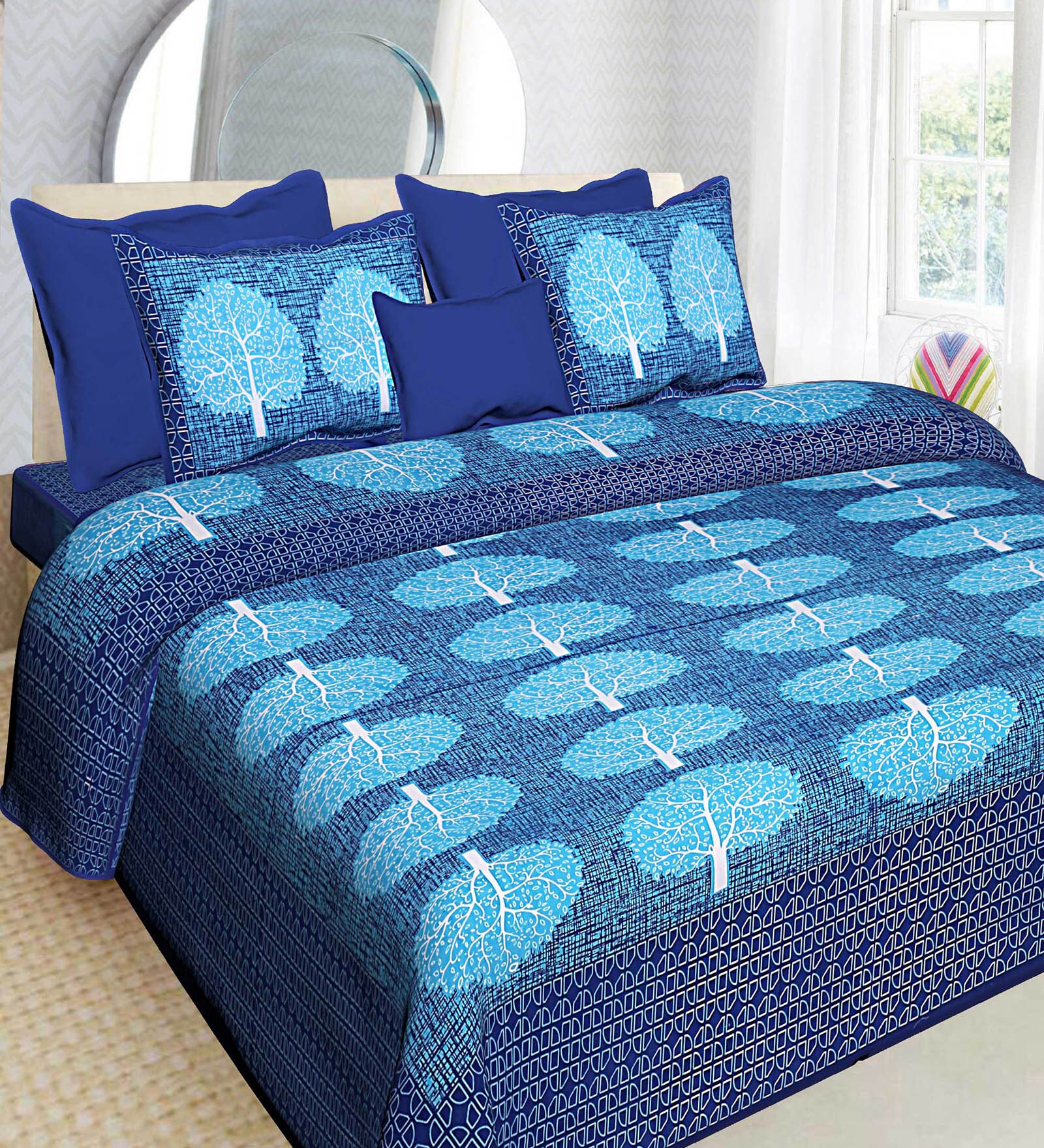 Buy Blue Floral 104 Tc Cotton 1 Double Bedsheet With 2 Pillow Covers By