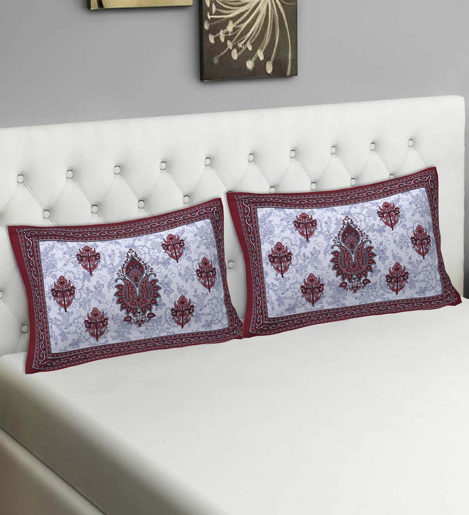 Red Traditional 120 TC Cotton 27X16.9 Inches Pillow Covers (Set of 2)