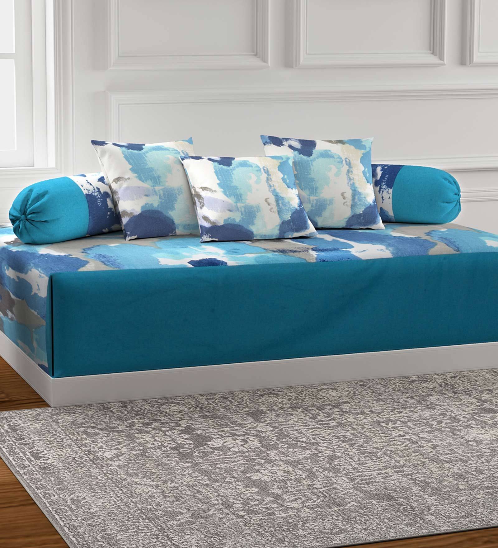 Blue Patterned 200 TC 100% Cotton (Set of 6) Diwan Sets