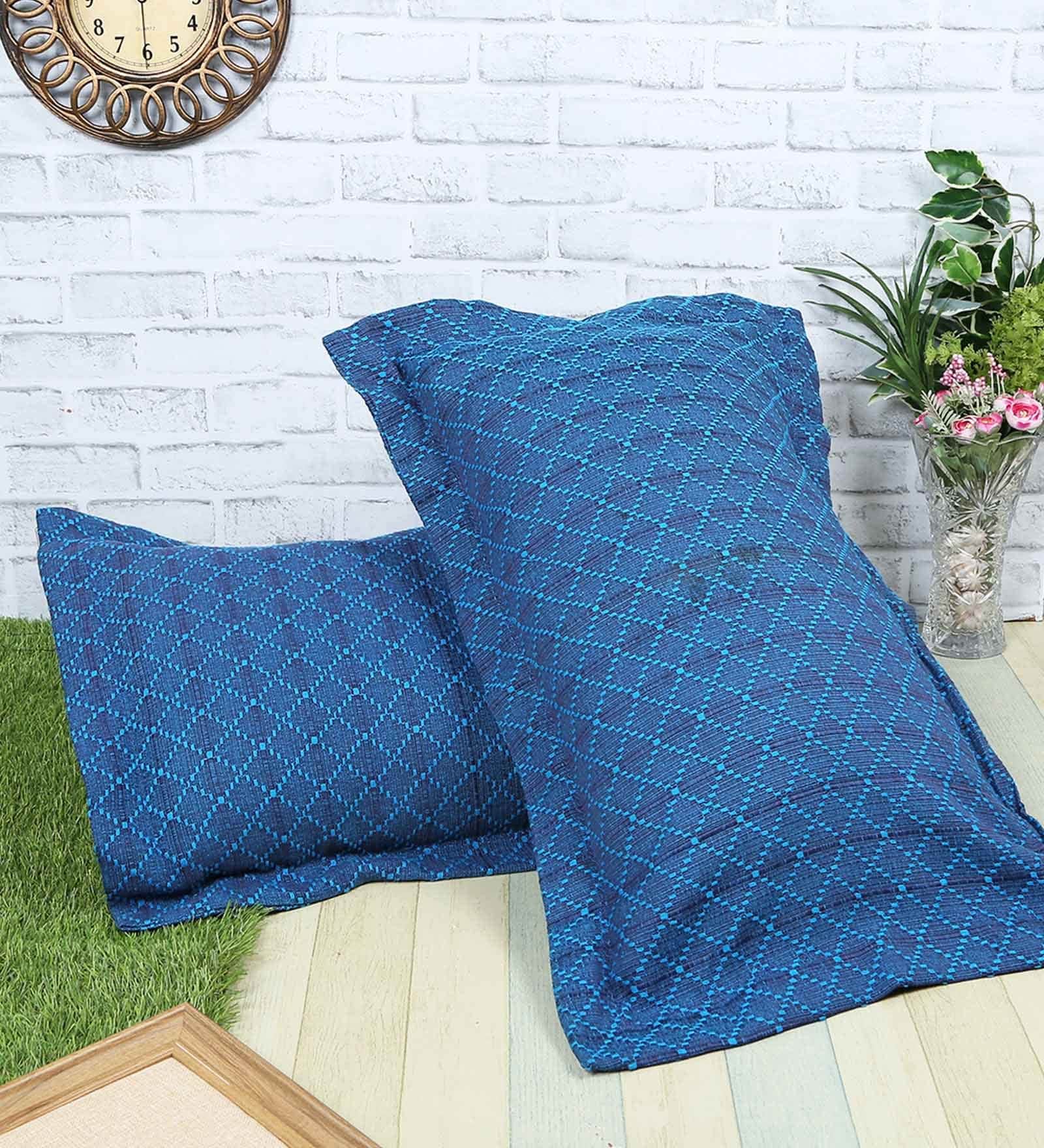 Blue Geometric 200TC Cotton 17 x 27 Inches Pillow Covers (Set of 2)