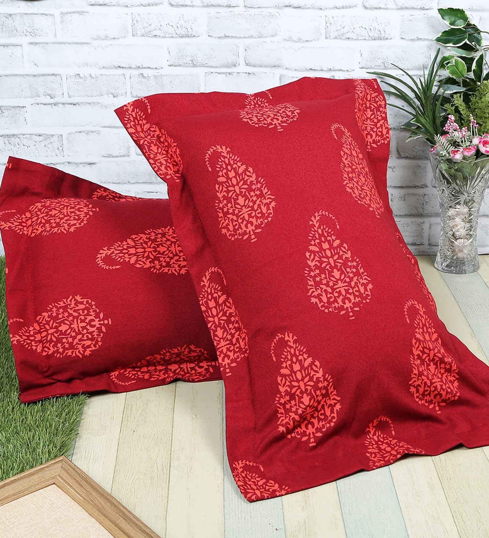 Red Traditional 200TC Cotton 17 x 27 Inches Pillow Covers (Set of 2)
