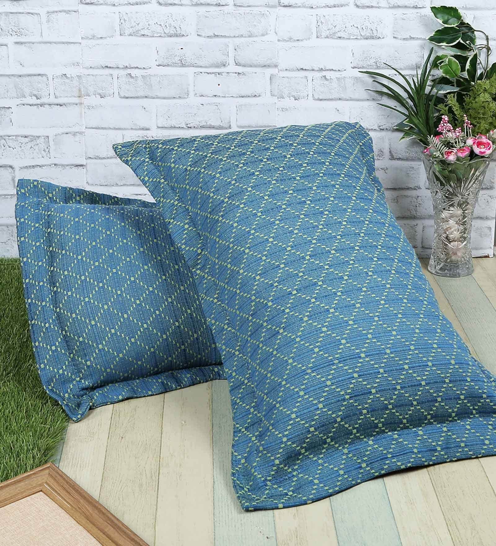 Blue Geometric 200TC Cotton 17 x 27 Inch Pillow Covers (Set of 2)