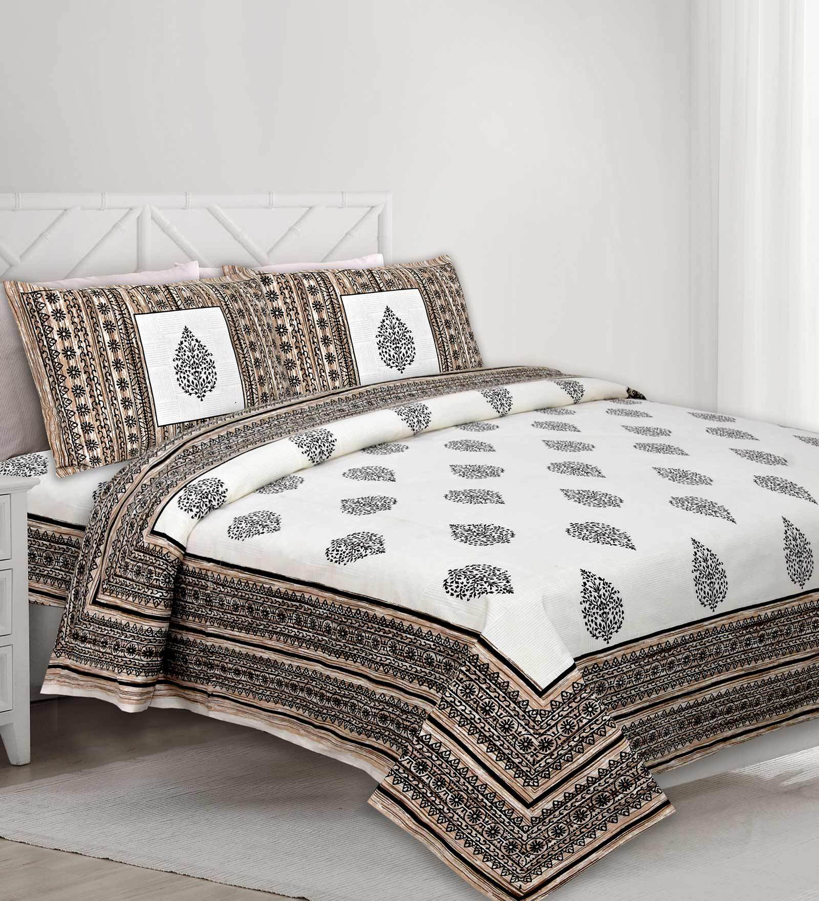 Red - Cotton Bagh Print Double Bedsheet with Pillow Covers 10