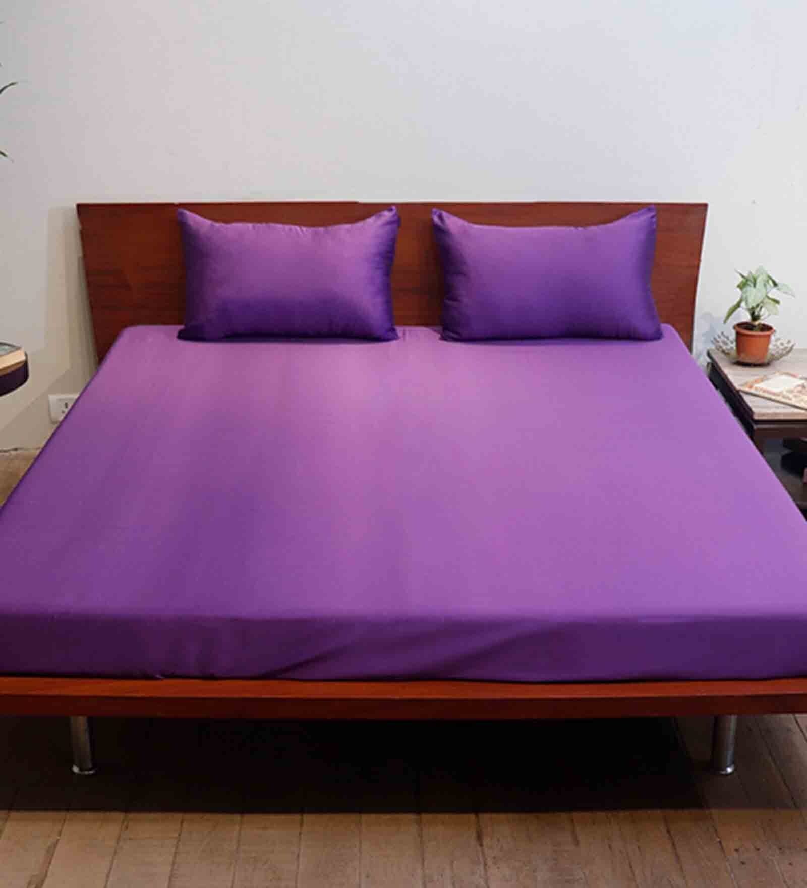 Buy Purple Solid 300 TC Cotton 1 Double Bedsheet with 2 Pillow Covers