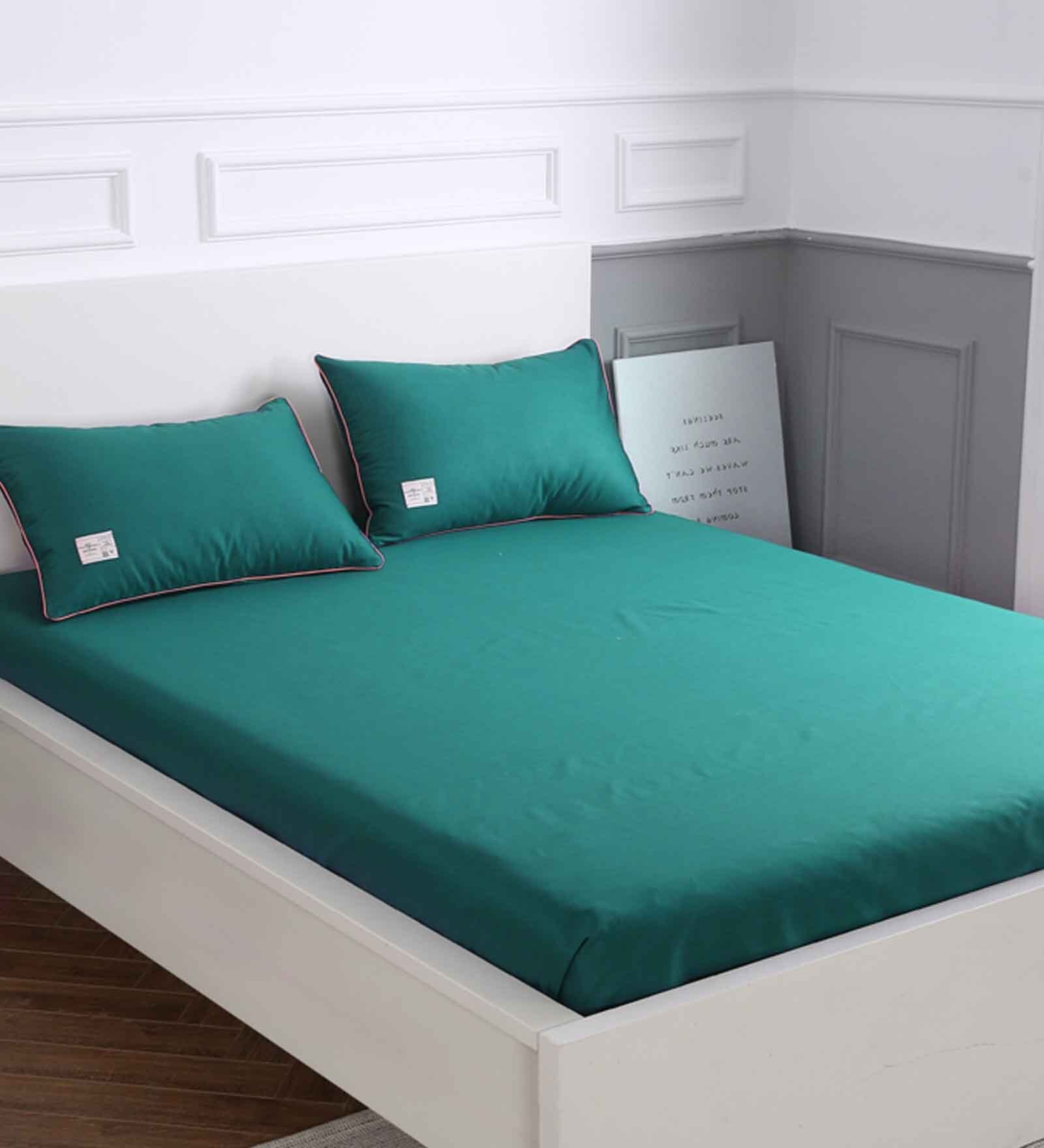 Buy Green Solid 210 TC Cotton 1 Double Bedsheet with 2 Pillow Covers by