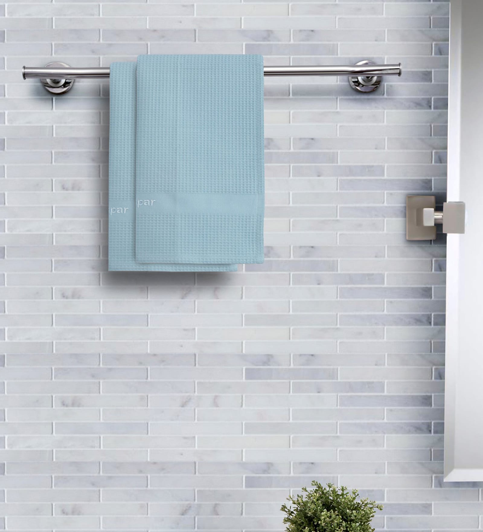 Blue Solid 215 GSM 100 % Cotton Hand Towel (Set of 2)