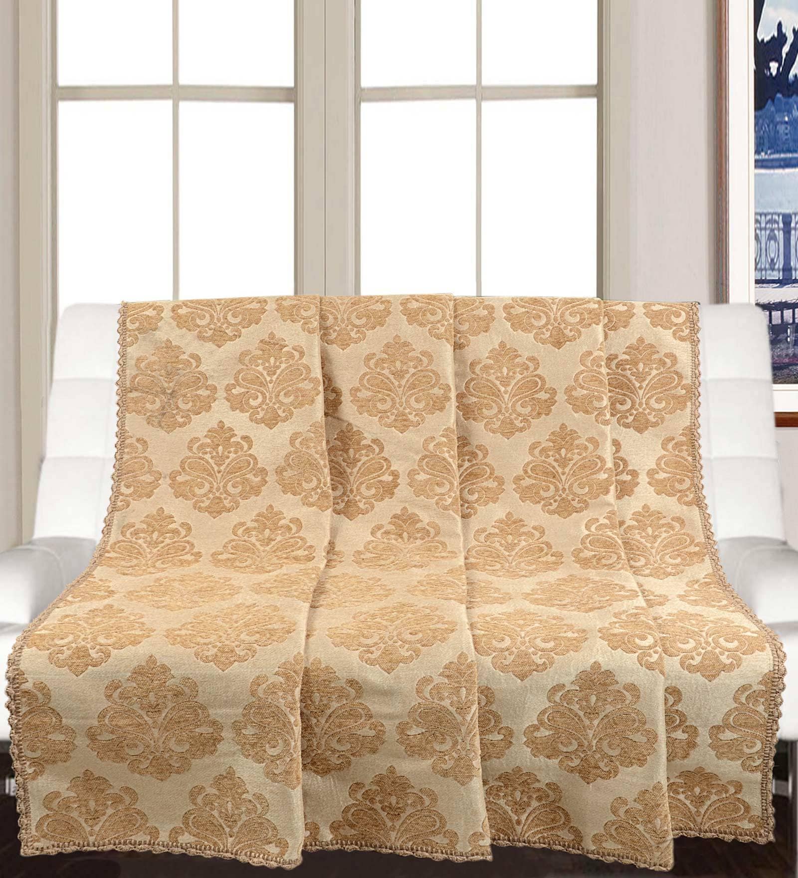 Yellow Cotton Printed 82X55 Inch Reversible Throw