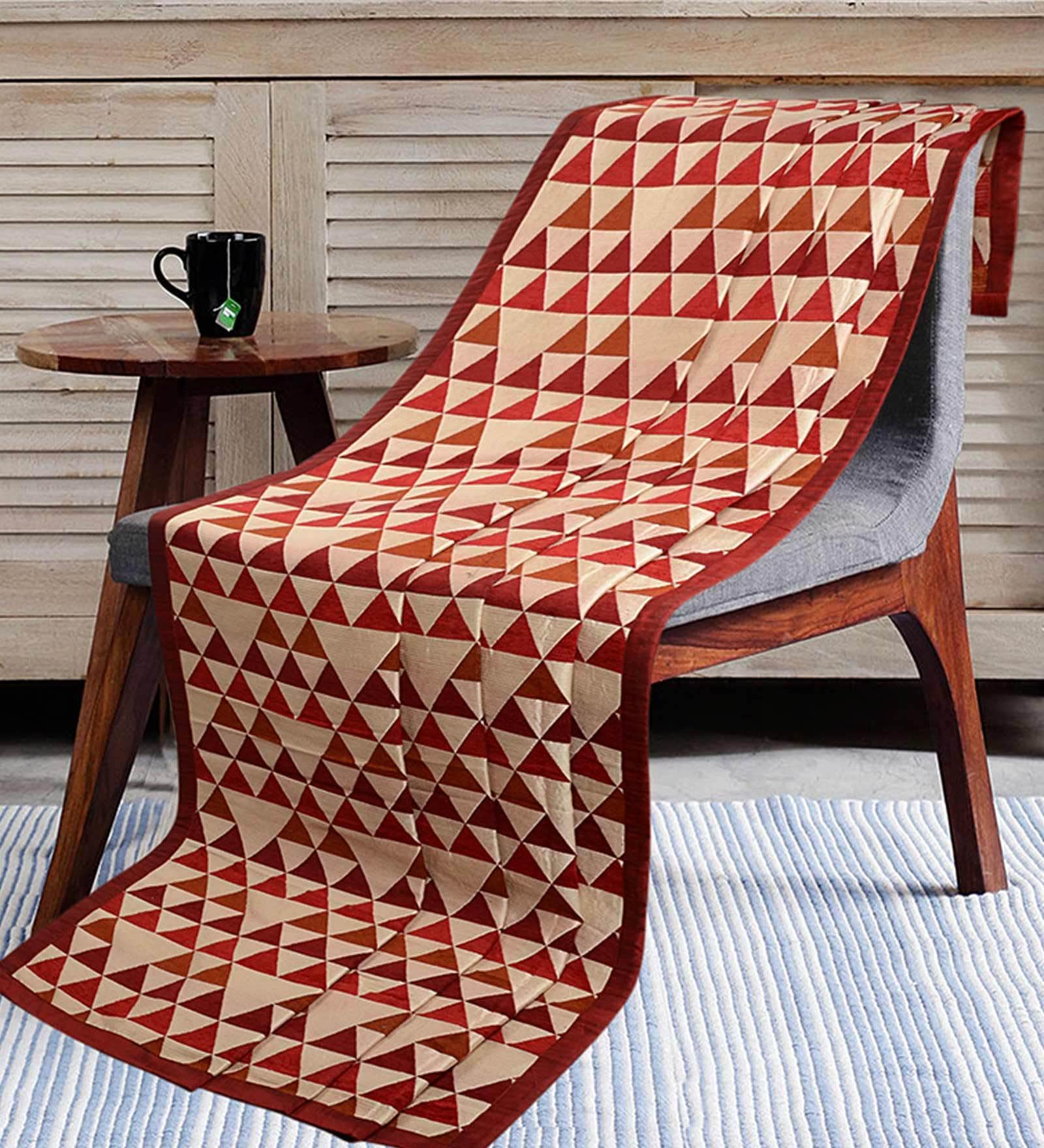 Red Cotton Printed 63X55 Inch Reversible Throw