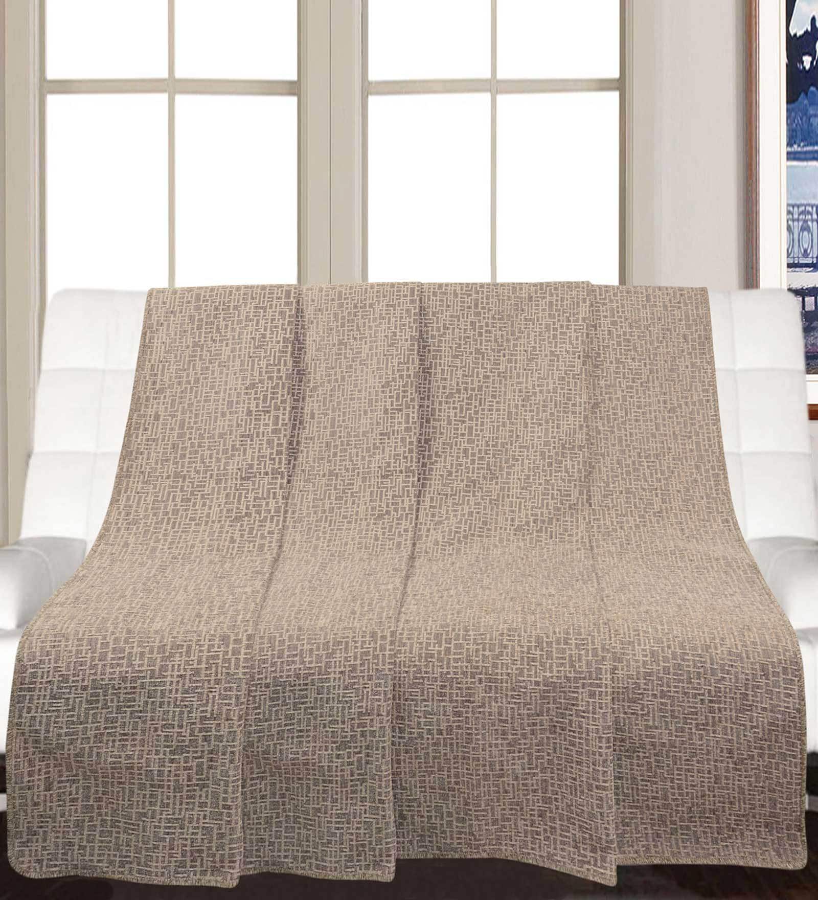 Brown Cotton Solid 82X55 Inch Reversible Throw