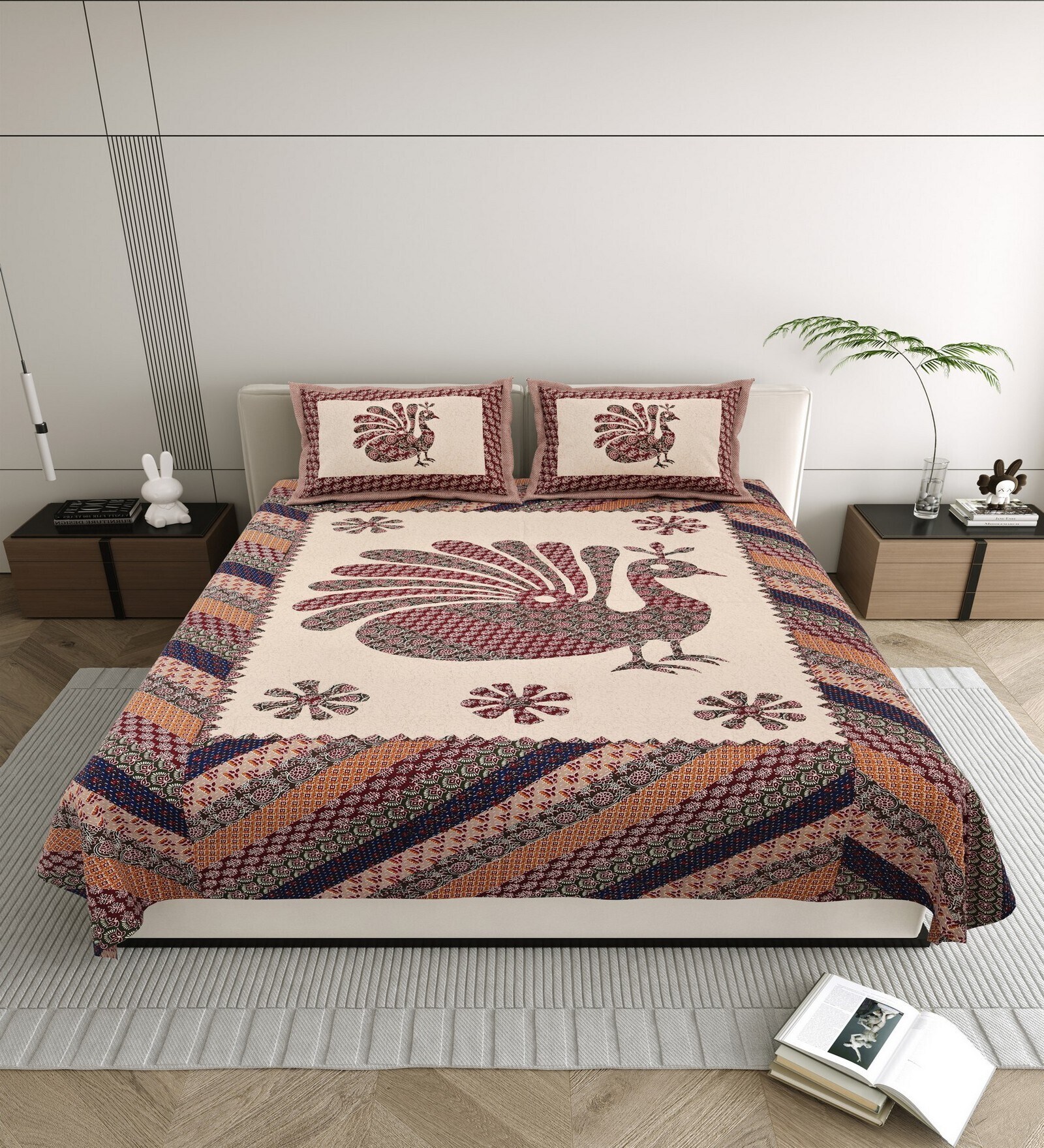 Deep Maroon Breathable 144 TC Cotton Double bedsheet  Bedsheet With 2 Pillow Cover