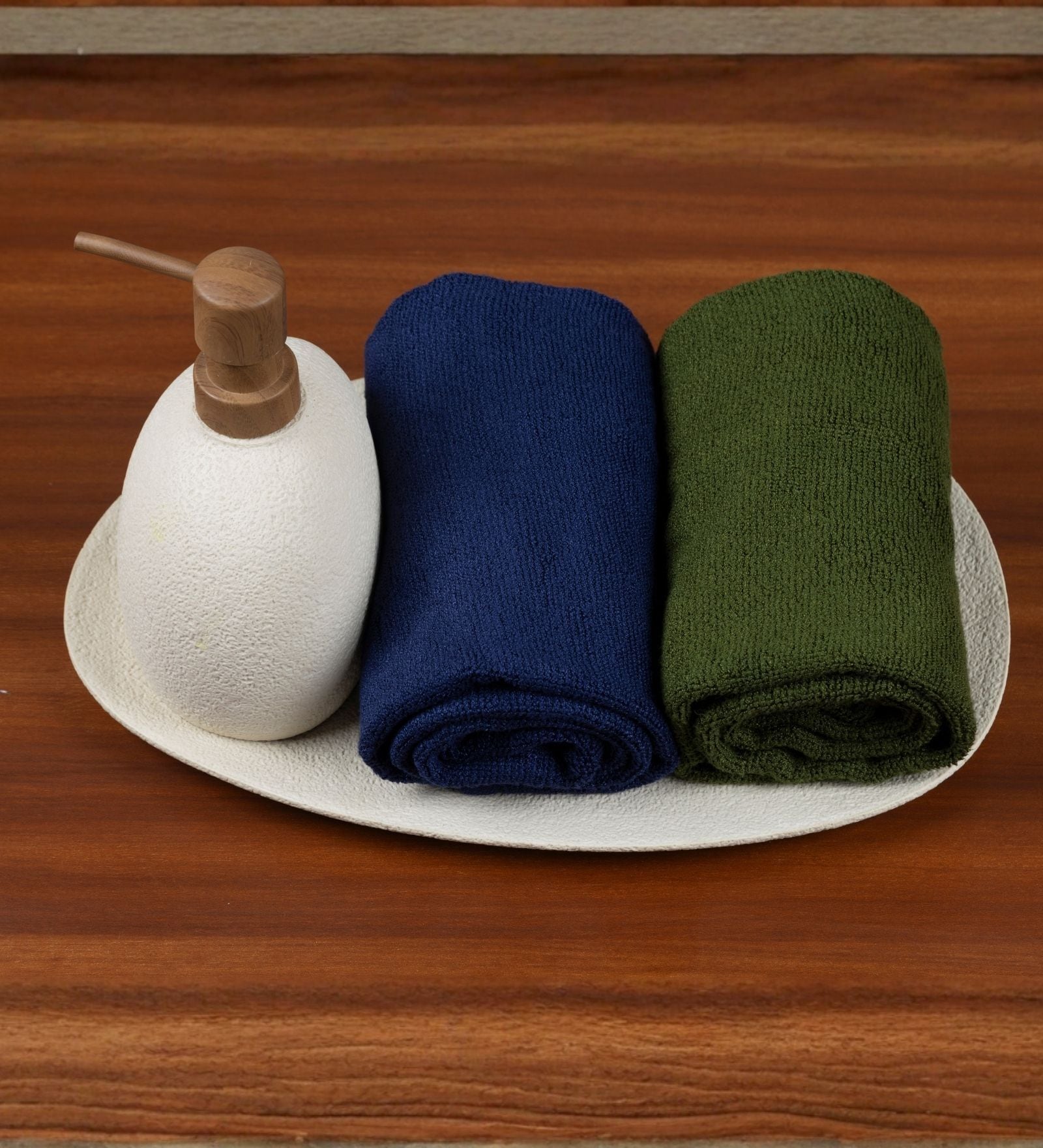Olive Green 100% Pure Bamboo Terry Hand Towel Set Of 2