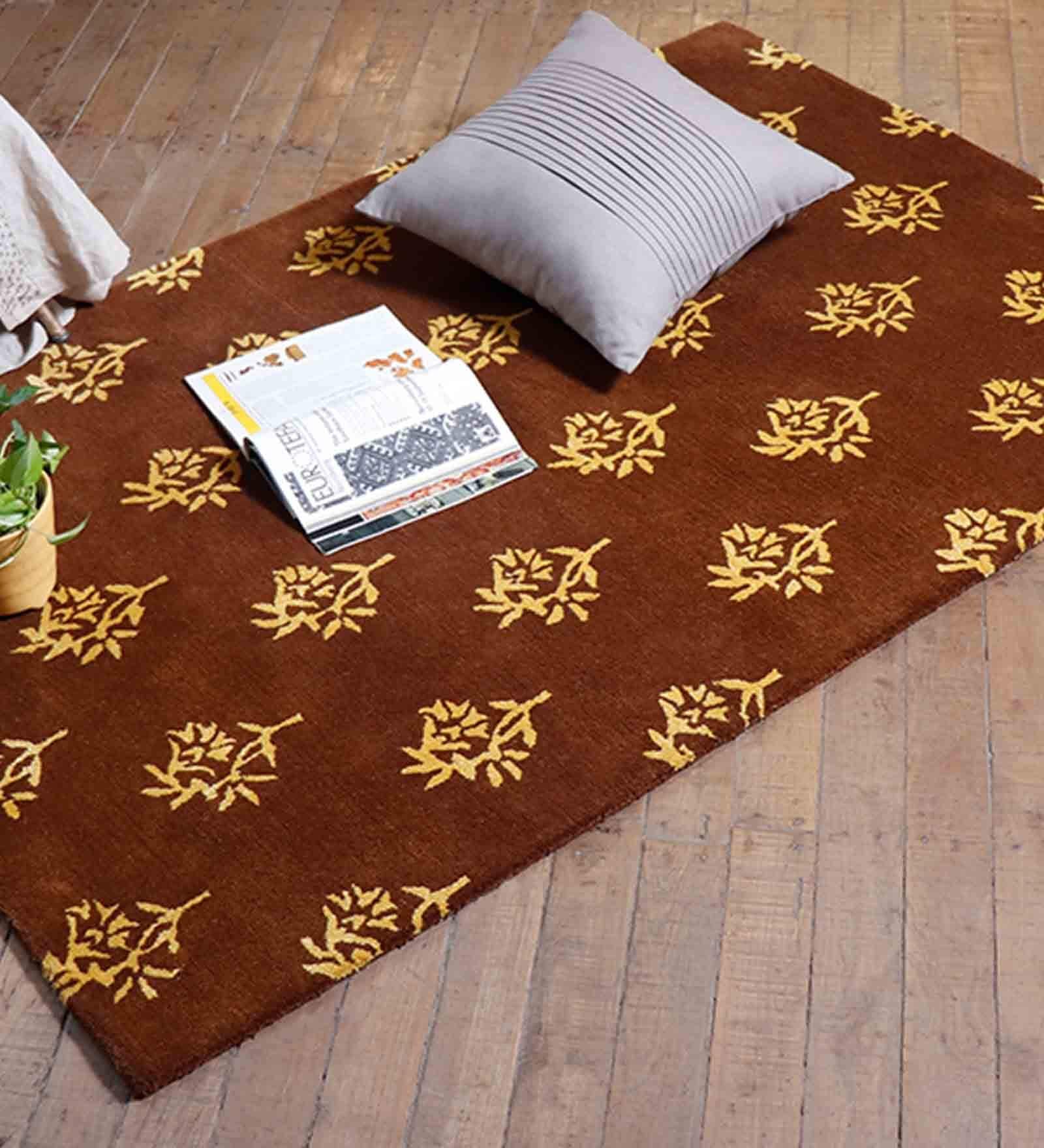 Brown Persian 100% Wool 4 ft x 6 ft Hand Tufted Carpet