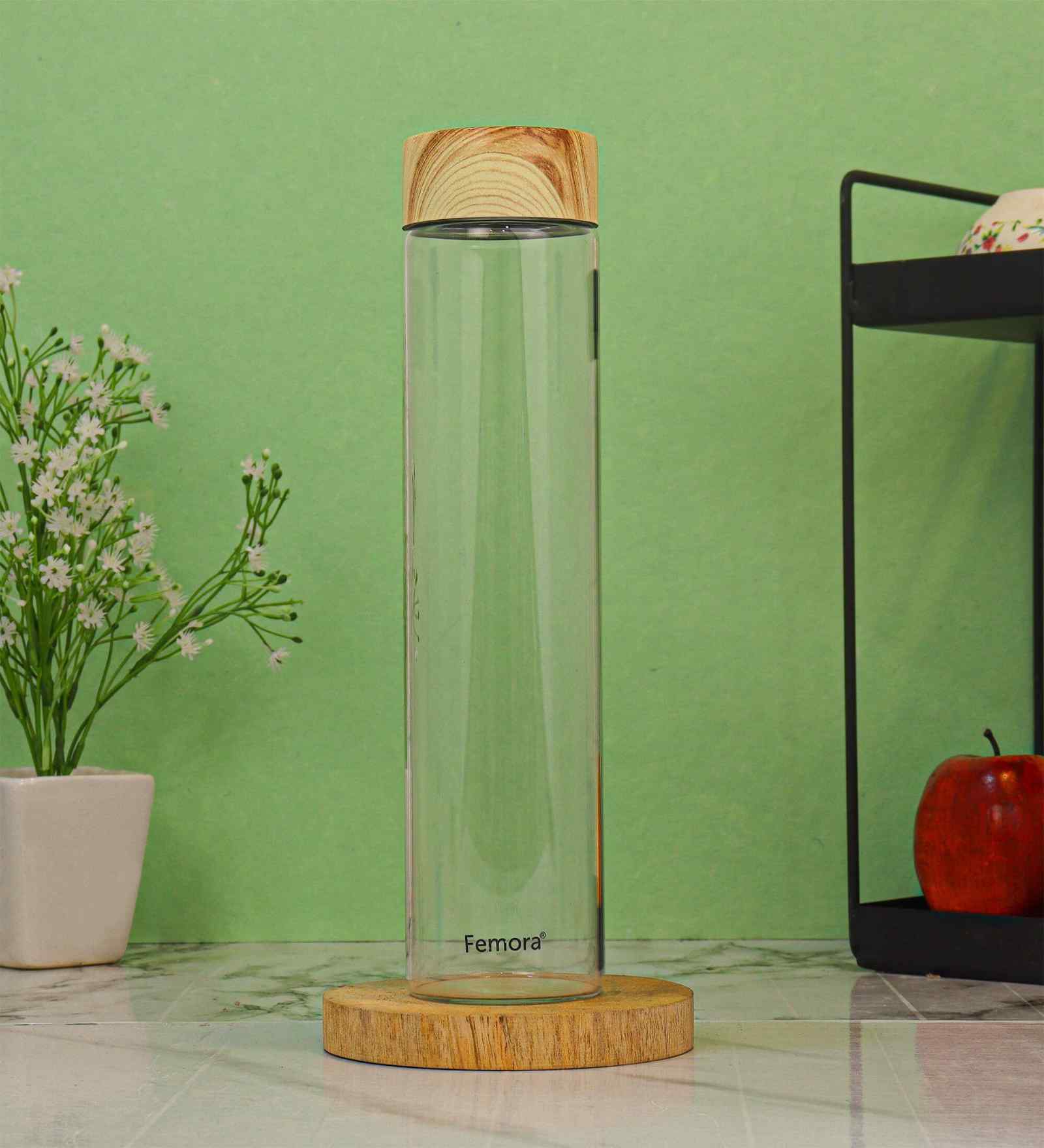 1000 ml Borosilicate Glass Water Bottle with Wooden Lid