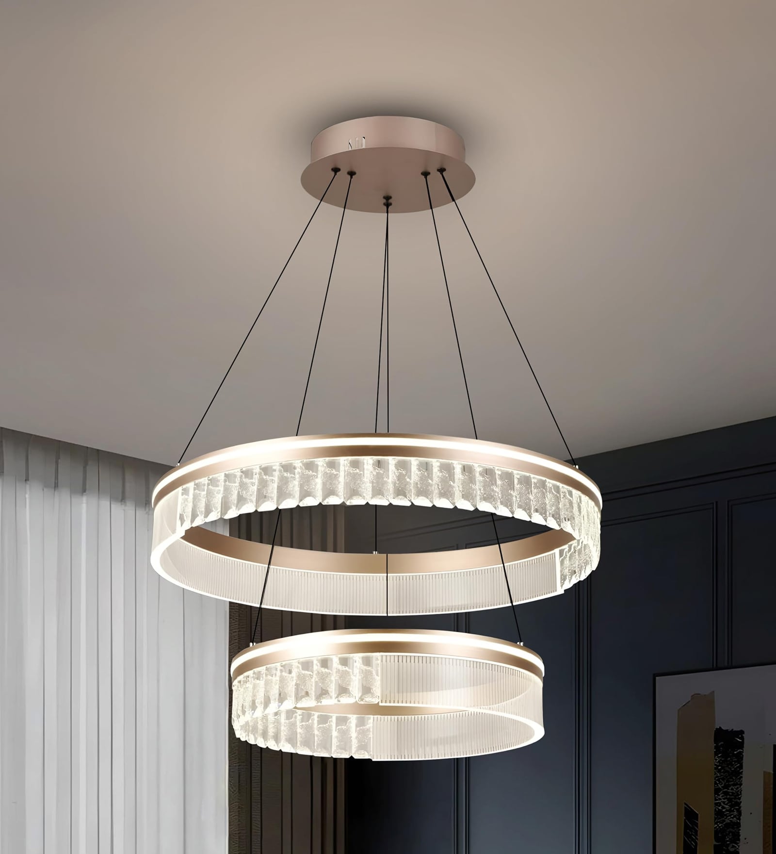 104W Smart LED Chandelier with Multi-Tier Ring Design