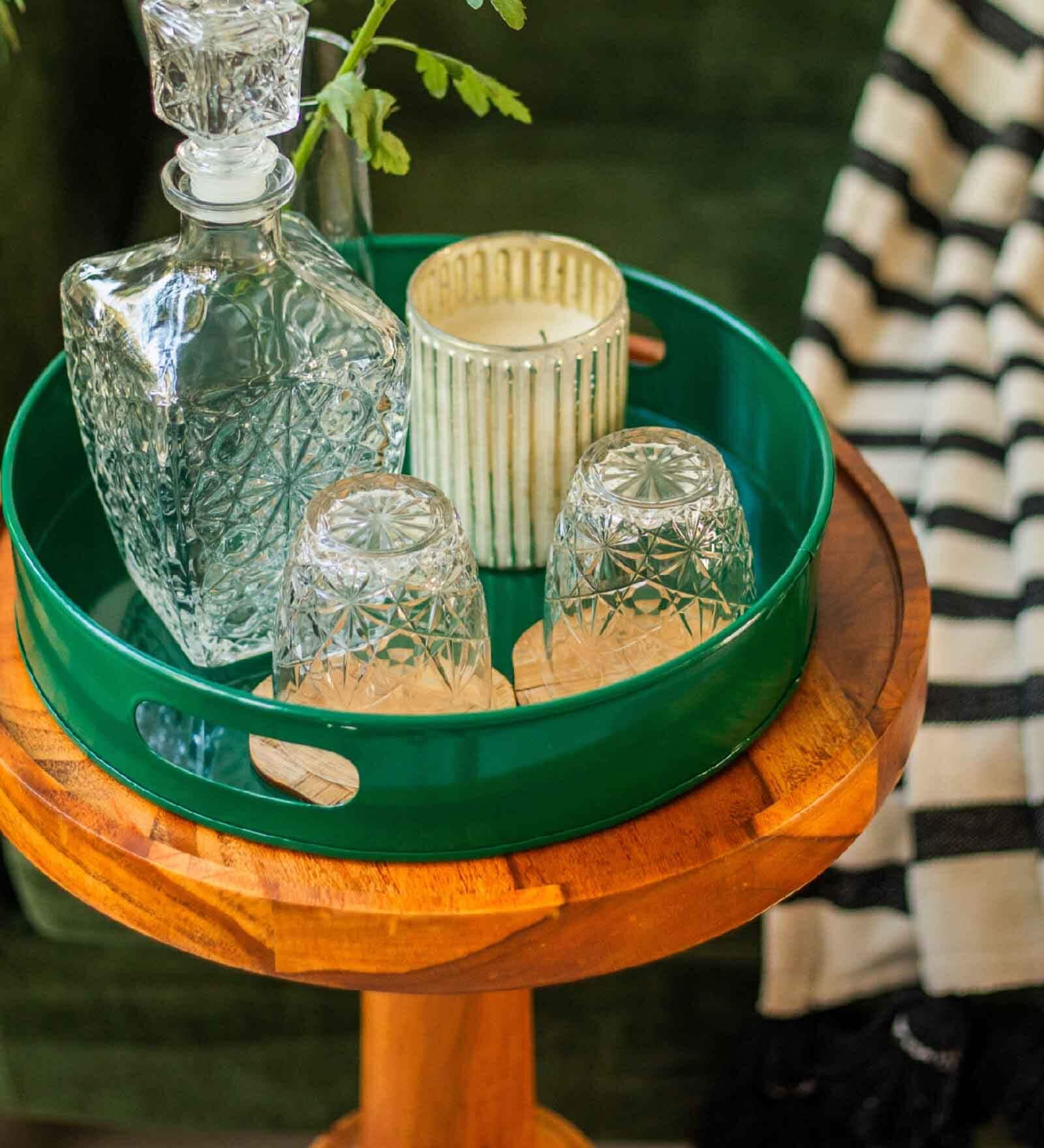 Green Metal Round Serving Tray