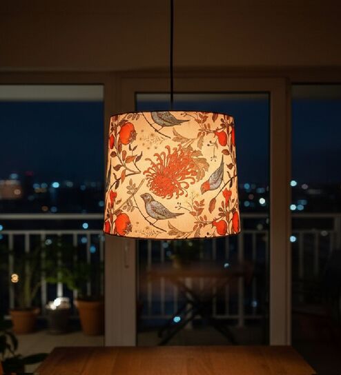 10-Inch Bird & Floral Printed Fabric Drum Pendant Light