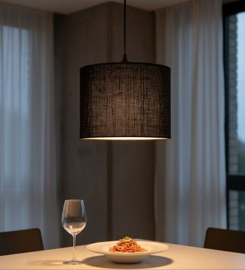 10-Inch Black Jute Fabric Drum Pendant Light, Modern Hanging Ceiling Lamp