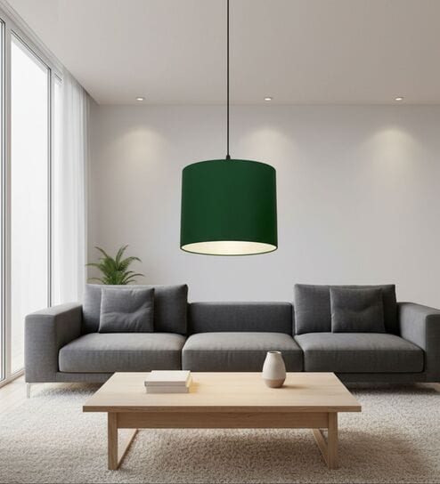 10-Inch Dark Green Fabric Drum Pendant Light