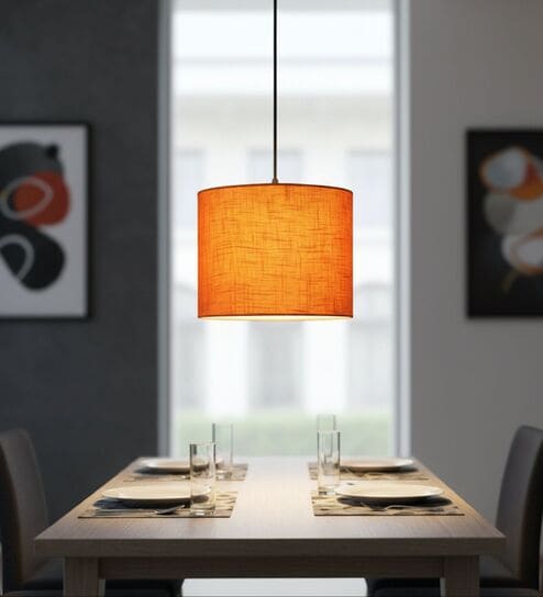 10-Inch Orange Texture Fabric Drum Pendant Light