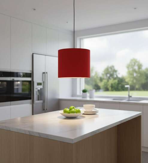 10-Inch Red Fabric Drum Pendant Light, Modern Hanging Ceiling Lamp