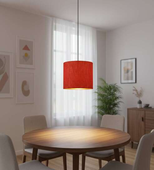 10-Inch Red Texture Fabric Drum Pendant Light