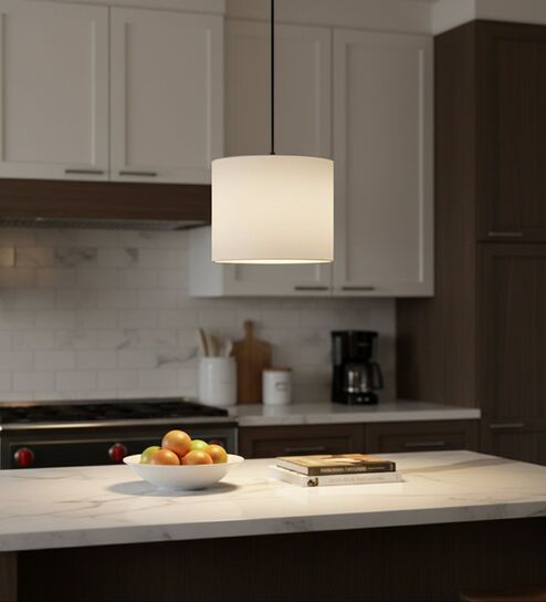 10-Inch White Fabric Drum Pendant Light