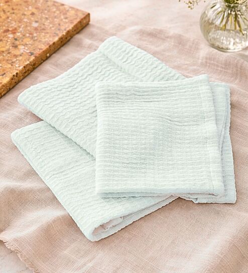 Green 100% Bamboo Waffle Face Towel Set Of 4