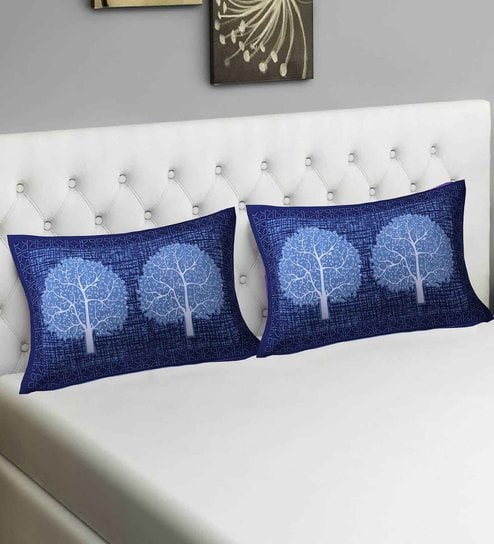 Blue Abstract 104 TC 100 % Cotton 27X17 Inches Pillow Covers (Set of 2)