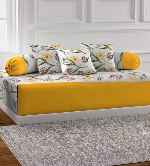 Yellow Patterned 200 TC 100% Cotton (Set of 6) Diwan Sets