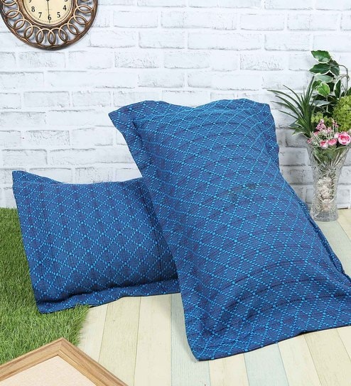Blue Geometric 200TC Cotton 17 x 27 Inches Pillow Covers (Set of 2)