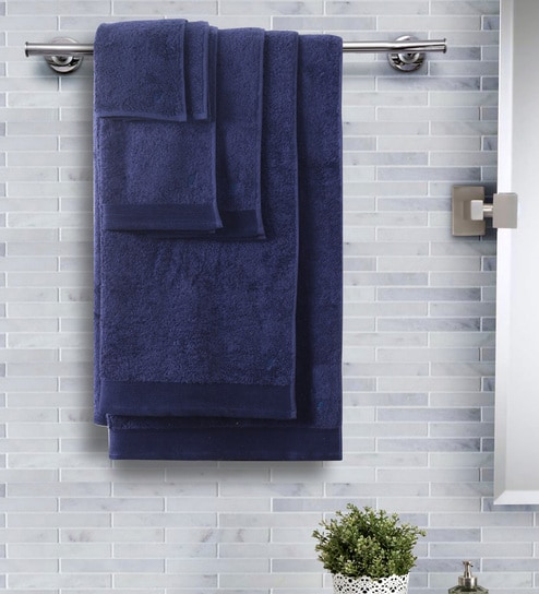 Blue Solid 550 GSM Cotton 6 Pieces Towel Set