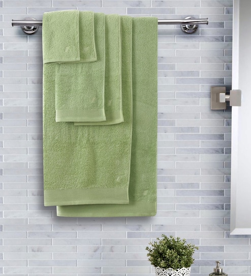 Green Solid 550 GSM Cotton 6 Pieces Towel Set by Maspar