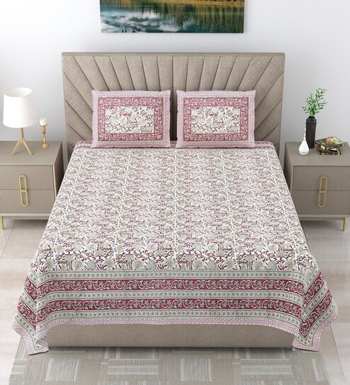 Maroon Floral 100% Cotton King Size Bedsheet with 2 Pillow Covers