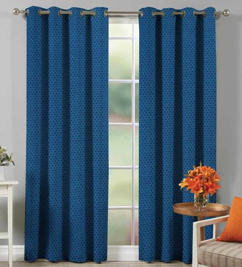Buy 100 Cotton Self Dobby Design Blue Color Eyelet Curtain Window
