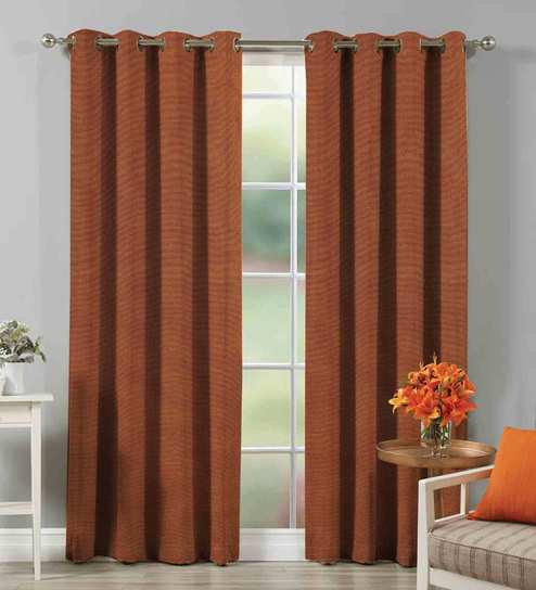 Buy 100% Cotton Solid Design Rust Color Eyelet Curtain ...