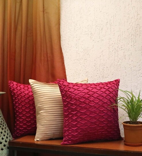 Multicolor Textured Polyester 16 x 16 Inches Cushion Covers (Pack of 3)