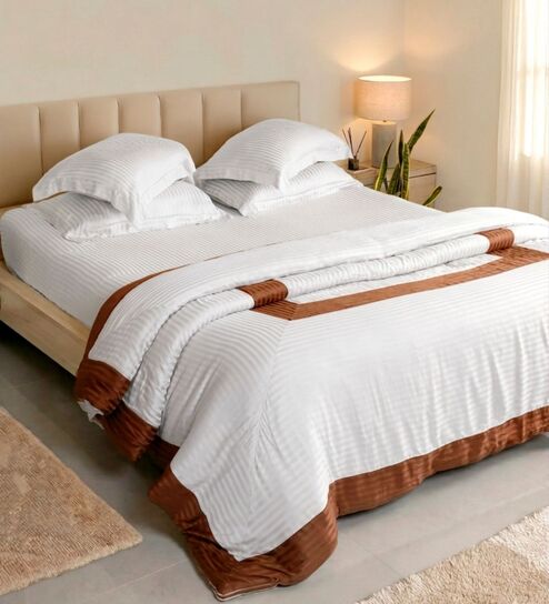 White 100% Pure Bamboo Contrast King Duvet With Panel Design