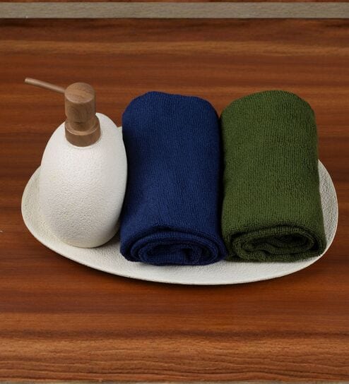 Olive Green 100% Pure Bamboo Terry Hand Towel Set Of 2-image-3