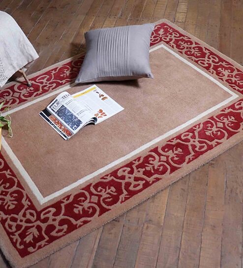 Brown Floral 100% Wool 4 ft x 6 ft Hand Tufted Carpet by Zeba