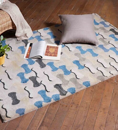 Multicolor Geometric 100% Wool 4 ft x 6 ft Hand Tufted Carpet by Zeba