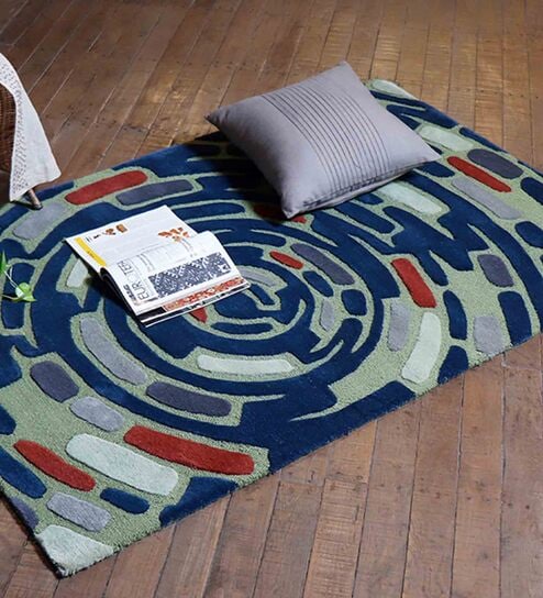 Multicolor Geometric 100% Wool 4 ft x 6 ft Hand Tufted Carpet by Zeba