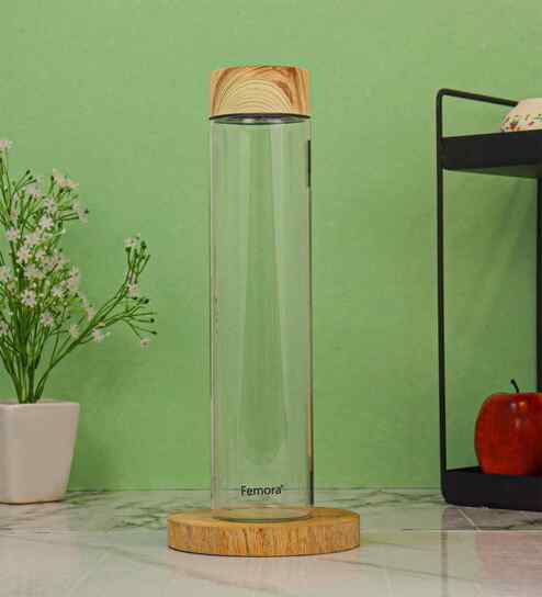1000 ml Borosilicate Glass Water Bottle with Wooden Lid