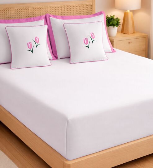Lavender 1000 Tc Cotton Contrast Bedsheet Set With 2 Pillow Covers & 2 Cushion Covers-image-37