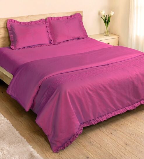Lavender 1000 Tc Cotton Embroidered King Duvet With Ruffles