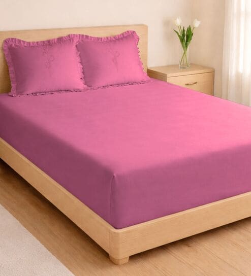 Lavender 1000 Tc Cotton Bedsheet Set With 2 Pillow Covers & 2 Embroidered Cushion Covers-image-38
