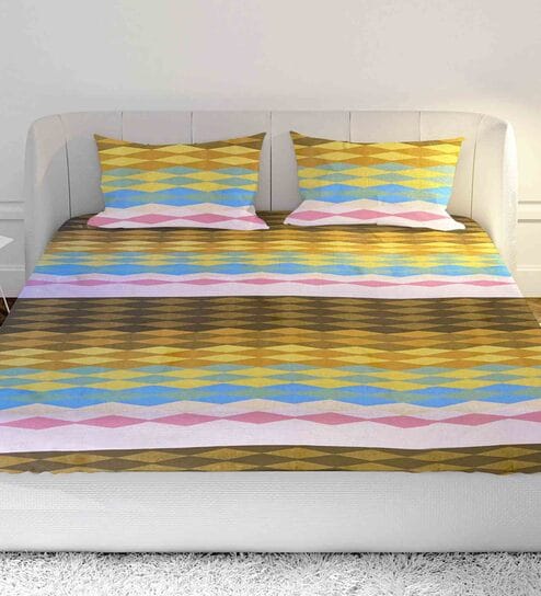 Multicolor Abstract 104 TC Cotton Double Size Bedsheet With 2 Pillow Covers