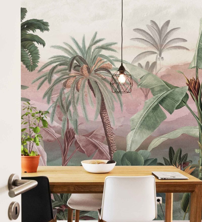 Pink  Blue Abstract Tropical Wall Mural  Hovia